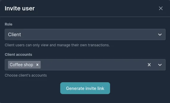 Client invitation interface