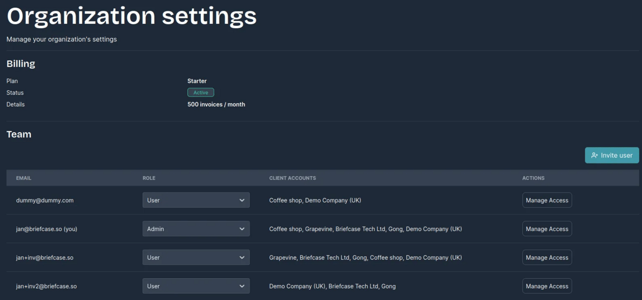 User permissions settings interface