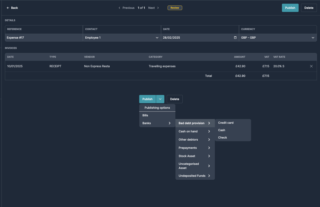 Expense claims dropdown for QuickBooks