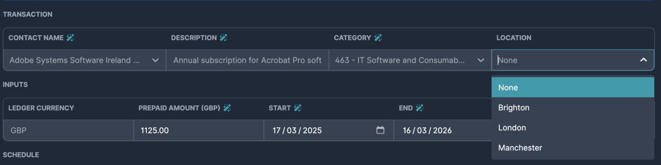 Tracking category assignment for prepayments
