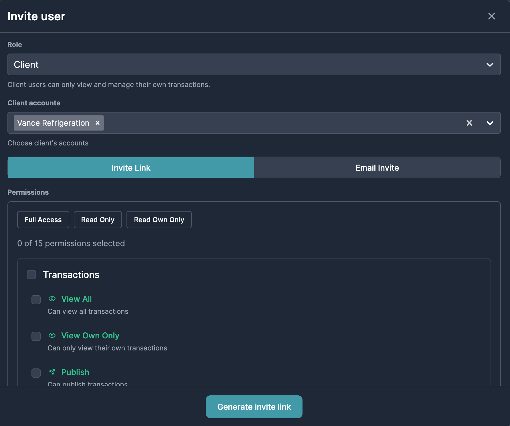 User permissions settings interface