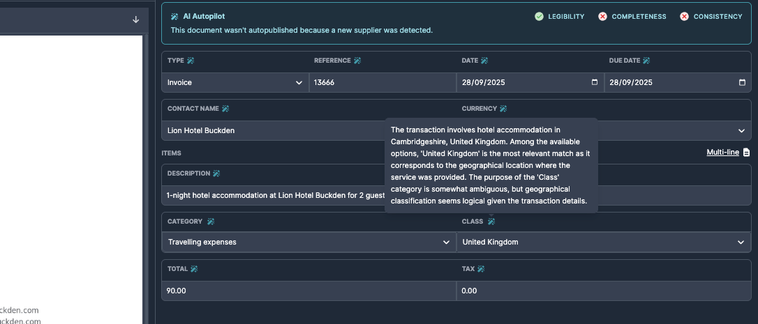 Tracking category assignment with AI explanation