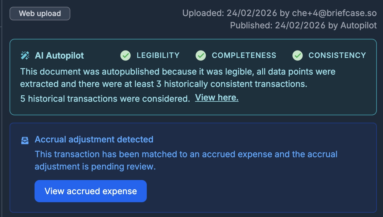 Automatic accrual reversal suggestion when a matching invoice is uploaded