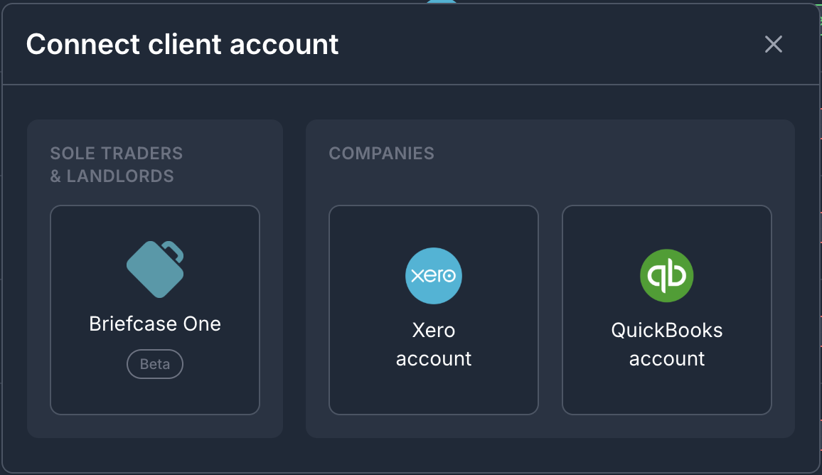 Setting up a new client in Briefcase One