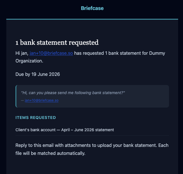 Email sent to the assignee listing the requested paperwork