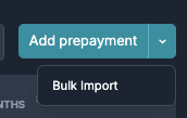 “Add prepayment” button with its dropdown open showing a “Bulk Import” option