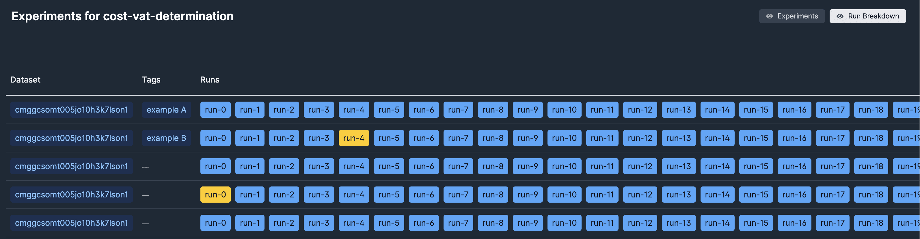 Experiment tags interface